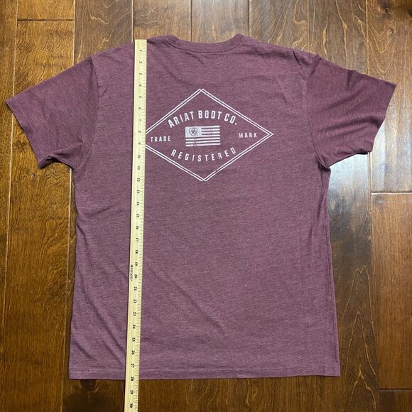 Ariat Basic Fit Boot Company Maroon Red Cotton Trademark T-Shirt Men's Size L - Picture 7 of 7